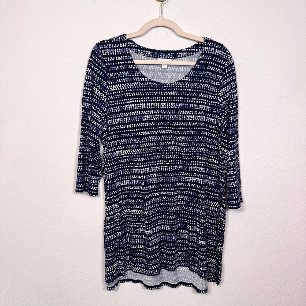 J. Jill Womens PureJill Tunic Top Blouse Size XL Cotton Modal Geo Print Blue